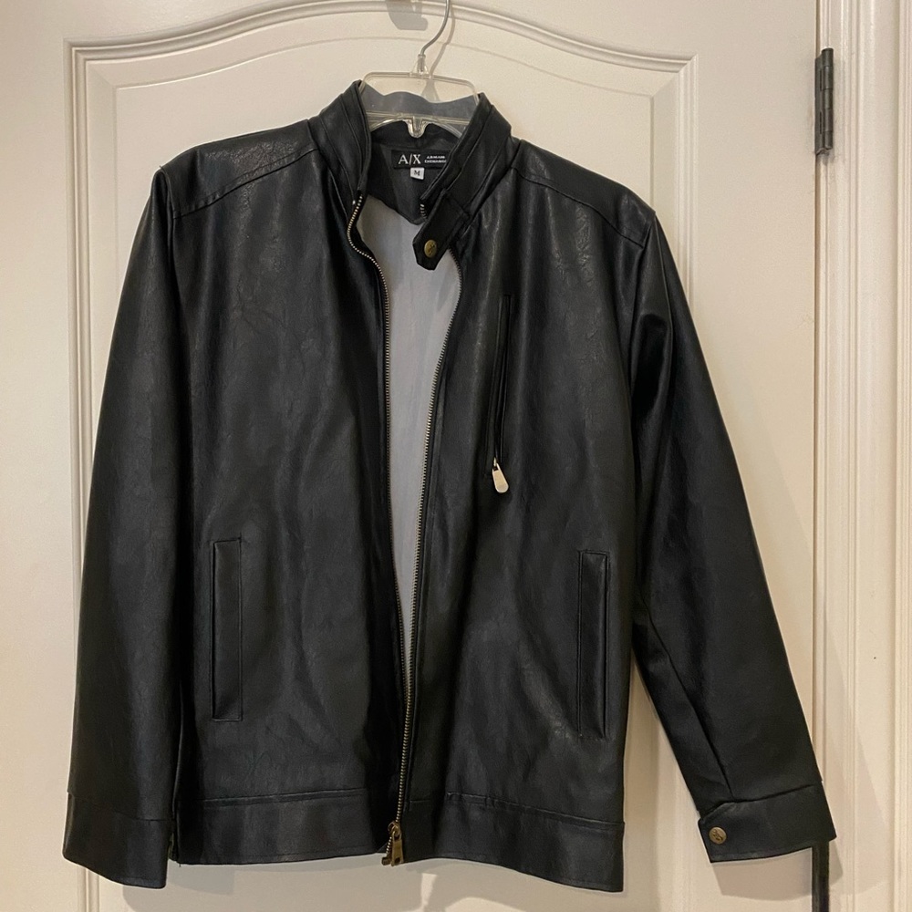 Armani Exchange black leather jacket in Medium